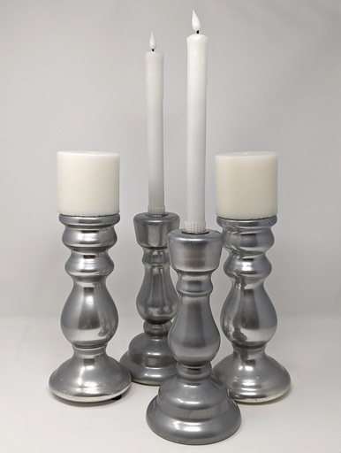 [CANHOL-CHNKY-TAPER-METAL-SILVER] Chunky Silver Taper Candleholder