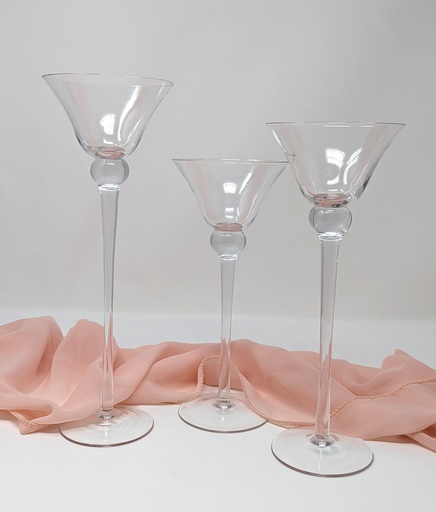 [CANHOL-ROUND-GLASS-CLEAR-MARTINI] Stemmed Martini Shaped Candle Holder Set of 3