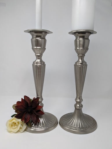 [CANHOL-TAP/PIL-METAL-SILV-WIDEBASED] Wide Based Taper or Pillar Silver Candleholder Set of 2
