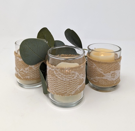 [CANHOL-VOT-GLASS-CLEAR-BURLAP] Burlap Wrapped Clear Votive