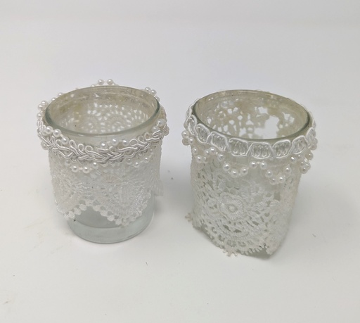 [CANHOL-VOT-GLASS-CLEAR-LACE] Lace Wrapped Clear Votive