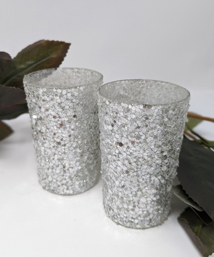 [CANHOL-VOT-GLITT-SLVR-4] Silver Glitter Votive 4 inch