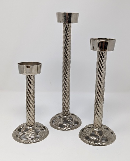[CANHOL-TEA/VOT-METAL-SILV] Silver Rope Tea light or Small Votive Candleholder Set of 3