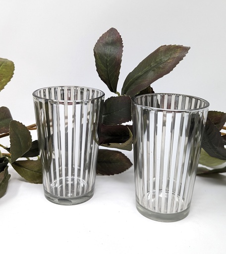 [CANHOL-VOT-GLASS-STP.SLVR] Striped Silver Votive