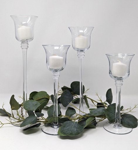 [CANHOL-VOT-GLASS-CLEAR-] Tulip Stemmed Votive Holders Set of 4